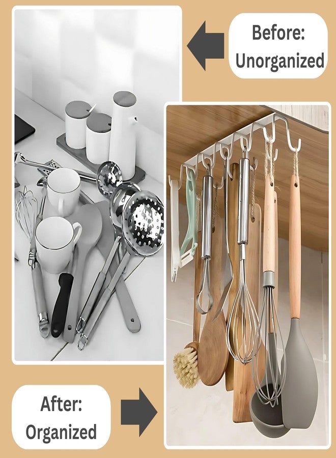 Hian Double-Row 12 Hooks Metal Hanging Rack | 26x7.5 cm, White, Pack of 1 | Rust-Resistant Metal with Anti-Slip Coating | Maximizes Space & Prevents Slippage | Perfect for Kitchen, Bathroom & Home Use - Image 4